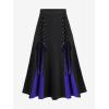 ROSE GAL Plus Size Gothic Lace Up Two Tone Godet Hem Midi A Line High Waisted Skirt(Blue)