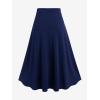 ROSE GAL Plus Size Gothic Lace Up Two Tone Godet Hem Midi A Line High Waisted Skirt(Deep Blue)