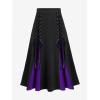 ROSE GAL Plus Size Gothic Lace Up Two Tone Godet Hem Midi A Line High Waisted Skirt(Purple)