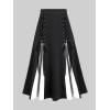 ROSE GAL Plus Size Gothic Lace Up Two Tone Godet Hem Midi A Line High Waisted Skirt(White)