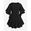 ROSE GAL Plus Size Lace Panel Butterfly Sleeve Blouse(Black_1)