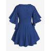 ROSE GAL Plus Size Lace Panel Butterfly Sleeve Blouse(Blue_1)