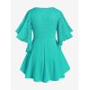 ROSE GAL Plus Size Lace Panel Butterfly Sleeve Blouse(Blue_2)