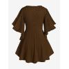 ROSE GAL Plus Size Lace Panel Butterfly Sleeve Blouse(Coffee_2)
