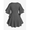 ROSE GAL Plus Size Lace Panel Butterfly Sleeve Blouse(Gray_1)