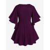ROSE GAL Plus Size Lace Panel Butterfly Sleeve Blouse(Purple_1)