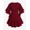 ROSE GAL Plus Size Lace Panel Butterfly Sleeve Blouse(Red_1)