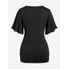 ROSE GAL Plus Size Lettuce Ruched Chain Embellished Plunging Blouson Tee(Black)