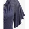 ROSE GAL Plus Size Lettuce Ruched Chain Embellished Plunging Blouson Tee(Blue)