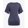 ROSE GAL Plus Size Lettuce Ruched Chain Embellished Plunging Blouson Tee(Blue)