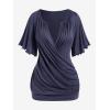 ROSE GAL Plus Size Lettuce Ruched Chain Embellished Plunging Blouson Tee(Blue)