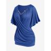 ROSE GAL Plus Size Lettuce Ruched Chain Embellished Plunging Blouson Tee(Blue_1)