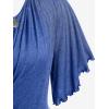 ROSE GAL Plus Size Lettuce Ruched Chain Embellished Plunging Blouson Tee(Blue_1)