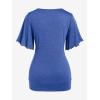 ROSE GAL Plus Size Lettuce Ruched Chain Embellished Plunging Blouson Tee(Blue_1)