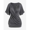 ROSE GAL Plus Size Lettuce Ruched Chain Embellished Plunging Blouson Tee(Gray)