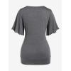 ROSE GAL Plus Size Lettuce Ruched Chain Embellished Plunging Blouson Tee(Gray)