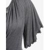 ROSE GAL Plus Size Lettuce Ruched Chain Embellished Plunging Blouson Tee(Gray)