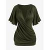 ROSE GAL Plus Size Lettuce Ruched Chain Embellished Plunging Blouson Tee(Green)
