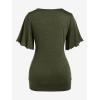 ROSE GAL Plus Size Lettuce Ruched Chain Embellished Plunging Blouson Tee(Green)
