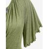 ROSE GAL Plus Size Lettuce Ruched Chain Embellished Plunging Blouson Tee(Green_1)