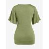 ROSE GAL Plus Size Lettuce Ruched Chain Embellished Plunging Blouson Tee(Green_1)