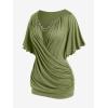 ROSE GAL Plus Size Lettuce Ruched Chain Embellished Plunging Blouson Tee(Green_1)