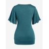 ROSE GAL Plus Size Lettuce Ruched Chain Embellished Plunging Blouson Tee(Green_2)