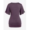ROSE GAL Plus Size Lettuce Ruched Chain Embellished Plunging Blouson Tee(Purple)