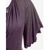 ROSE GAL Plus Size Lettuce Ruched Chain Embellished Plunging Blouson Tee(Purple)