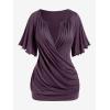 ROSE GAL Plus Size Lettuce Ruched Chain Embellished Plunging Blouson Tee(Purple)