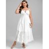 ROSE GAL Plus Size Party Dress for Women Lace Ruffles Cirsscross Cocktail Bridesmaid Wedding Guest Maxi Cami Formal Dress(White_1)