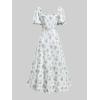 ROSE GAL Plus Size Summer Cottagecore Dress for Women Elegant Square Neck Ruffes Pleated Lace-Up Floral Flowy Dress(White_1)