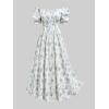 ROSE GAL Plus Size Summer Cottagecore Dress for Women Elegant Square Neck Ruffes Pleated Lace-Up Floral Flowy Dress(White_1)