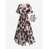 ROSE GAL Plus Size Womems Boho Summer Belt Surplice Maxi Dress Casual Floral V Neck Short Sleeves Dress(Khaki_1)