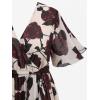 ROSE GAL Plus Size Womems Boho Summer Belt Surplice Maxi Dress Casual Floral V Neck Short Sleeves Dress(Khaki_1)
