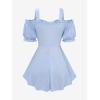 ROSE GAL Plus Size Women Cold Shoulder T-Shirt Casual Summer Open Shoulder 2 in 1 Swing Tops(Light Blue)