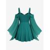 ROSE GAL Plus Size Women Elagant Fall T-Shirt Cold Shoulder Ruffle Long Bell Sleeve Swing Top(Green)