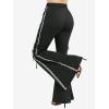 ROSE GAL Plus Size Women Elastic High Waisted Flare Pants Lace-up Lace Hem Bell Bottom Pants(Black)