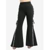 ROSE GAL Plus Size Women Elastic High Waisted Flare Pants Lace-up Lace Hem Bell Bottom Pants(Black)