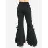 ROSE GAL Plus Size Women Elastic High Waisted Flare Pants Lace-up Scalloped Hem Bell Bottom Pants(Black)