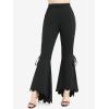 ROSE GAL Plus Size Women Elastic High Waisted Flare Pants Lace-up Scalloped Hem Bell Bottom Pants(Black)