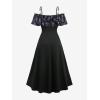 ROSE GAL Plus Size Women Floral Cold Shoulder Maxi Dresses Ruffle Lace-up Empire Waist Vacation Flowy Dress(Black)