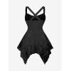 ROSE GAL Plus Size Women Flower Jacquard Lace-up Ruched Sleeveless Blouse Flowy Handkerchief Hem Tank Top(Black)