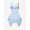 ROSE GAL Plus Size Women Flower Jacquard Lace-up Ruched Sleeveless Blouse Flowy Handkerchief Hem Tank Top(Light Blue)