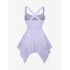ROSE GAL Plus Size Women Flower Jacquard Lace-up Ruched Sleeveless Blouse Flowy Handkerchief Hem Tank Top(Light Purple)