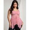 ROSE GAL Plus Size Women Flower Jacquard Lace-up Ruched Sleeveless Blouse Flowy Handkerchief Hem Tank Top(Pink)