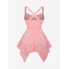 ROSE GAL Plus Size Women Flower Jacquard Lace-up Ruched Sleeveless Blouse Flowy Handkerchief Hem Tank Top(Pink)
