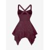 ROSE GAL Plus Size Women Flower Jacquard Lace-up Ruched Sleeveless Blouse Flowy Handkerchief Hem Tank Top(Red)