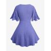 ROSE GAL Plus Size Women Flutter Sleeve Flowy Tops Laser Cutout Twist Front Textured Crinkly Short Sleeve Summer T-Shirt(Blue)