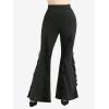 ROSE GAL Plus Size Women Gothic High Waisted Flare Pants Flocking Spider Web Mesh Bell Bottom Pants with Pockets(Black)